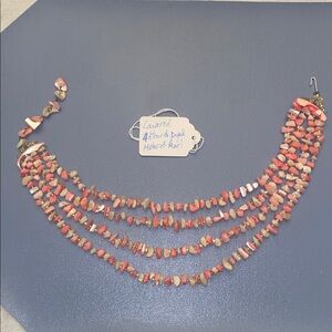 Vintage Layered 4 Strand Pink Dyed Mother-of-Pearl Beaded Necklace; Adjustable